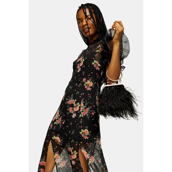 Topshop floral puff sleeve dress - Picture 3 of 4